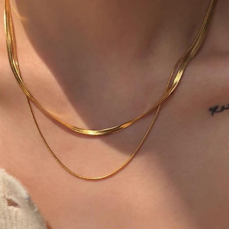Wholesale Three-layer wide, flat and thin stacked titanium steel clavicle necklace
